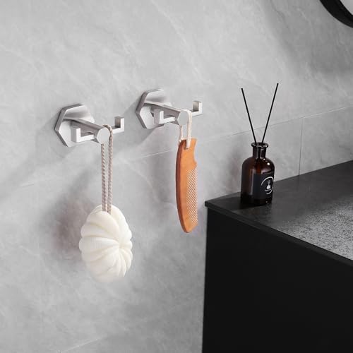 GERZWY Bathroom Double Towel Hook Wall Mounted Brushed Stainless Steel Coat/Robe Clothes Hook for Bath Kitchen Modern Hotel 2 Pack - color: Brushed