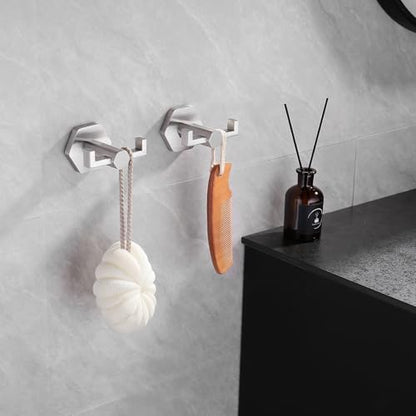 GERZWY Bathroom Double Towel Hook Wall Mounted Brushed Stainless Steel Coat/Robe Clothes Hook for Bath Kitchen Modern Hotel 2 Pack - color: Brushed