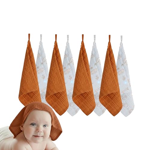 Muslin Baby Washcloths for Newborns, Pack of 8, 11"x11", Super Soft Cotton, Absorbent and Gentle, Baby Cotton Wipes, Baby wash Cloths - color: Rust and Jungle