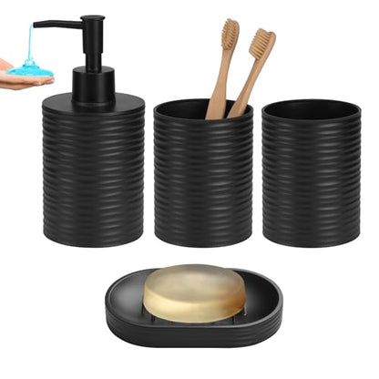 Plastic Bathroom Accessories Set,Black Bathroom Accessory Set Includes Liquid Soap Dispenser with Rust-Proof Plastic Pump,Bathroom Cup,Soap Dish for Modern Home Apartment - color: Black
