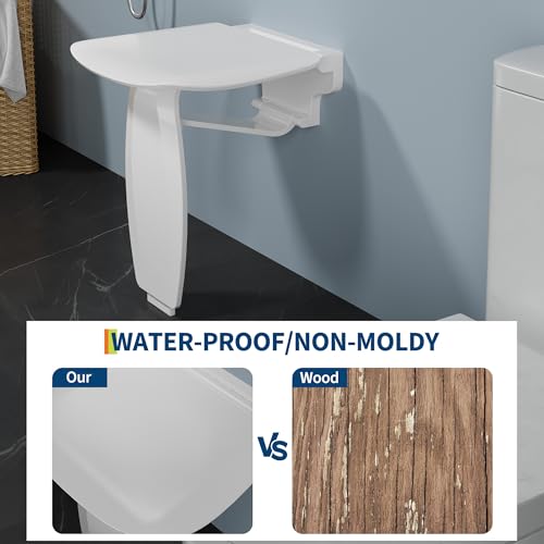 Garvee Wall Mounted Folding Shower Seat, 550 lbs Load-Bearing, Non-Slip Shower Bench, Space-Saving Design, Easy Assembly & Cleaning | Non-Slip, Space-Saving Design, Easy Assembly & Cleaning
