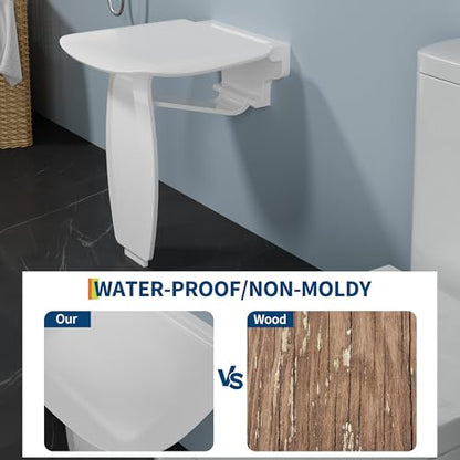 Garvee Wall Mounted Folding Shower Seat, 550 lbs Load-Bearing, Non-Slip Shower Bench, Space-Saving Design, Easy Assembly & Cleaning | Non-Slip, Space-Saving Design, Easy Assembly & Cleaning