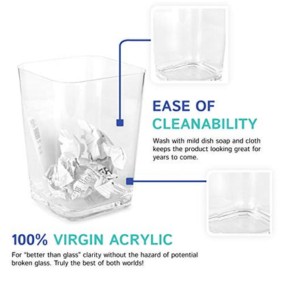 Huang Acrylic Clear Square Wastebasket Trash Can | Garbage Container Bin for Bathrooms, Kitchens, Home Offices | Shatter-Proof, Stylish, Durable and Compact Design - size: Square