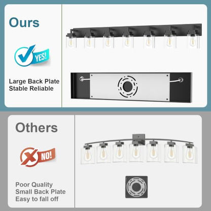 Matte Black Bathroom Light Fixtures, Modern Vanity Lights with Clear Glass Lamp Shade, Bathroom Lighting Fixtures Over Mirror, Restroom Vanity Lighting Fixture, 7-Light 52 Inch - color: Blakc, size: 7-Light