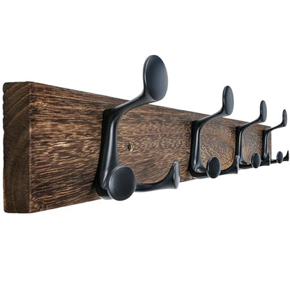 WEBI Coat Rack Wall Mount,24" Solid Wood Coat Hooks Wall Mounted Coat Hanger,16" Hole to Hole,Heavy Duty Hook Rack Rail,4 Triple Hooks for Hanging Coats,Jacket,Clothes,Hat,Backpack,Weathered Brown - color: Weathered Brown, size: 24 Inch