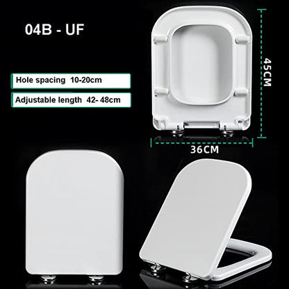 Square Toilet Seat, Soft Close Toilet Seat with Quick Release for Easy to Clean, Heavy Duty Toilet Seat Covers, Top Fix 360 Adjustable Hinges, White Toilet Lid Loo