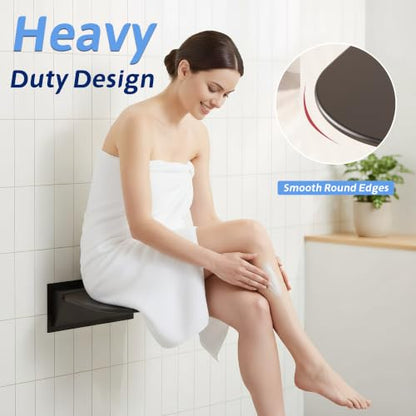 Wall Mounted Shower Seat 15.7" Folding Shower Seat with Embed CS Seat Bracket Bistable Structure UF Shower Seats Aluminum Base 440lb Load Capacity for Bathroom Remodel, Matte Black - size: Matte Black