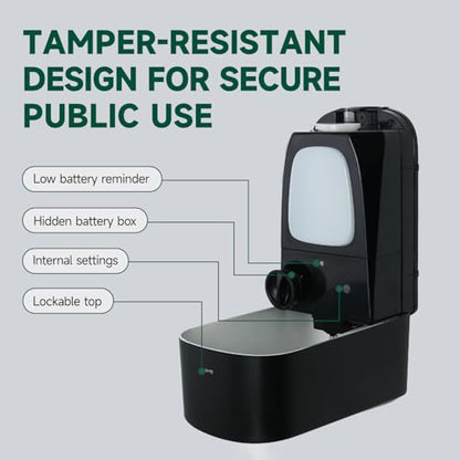 anydry Commercial Automatic Soap Dispenser 34oz Large Capacity Wall-Mounted | Touchless Liquid Dispenser, Five-Level Adjustment, Ideal for High-Traffic Bathroom, Restroom, Durable Wall-Mount Installation - color: Black