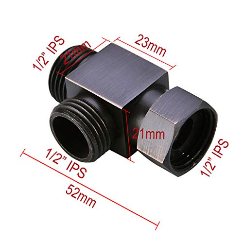 1/2" Brass Bronze 3 Way Diverter, Hose Fitting Tee, T Shape Adapter Connector for Angle Valve Hose, Bath Shower Arm, Toilet Bidet Sprayer Faucet, Oil Rubbed Bronze Finished - color: Bronze