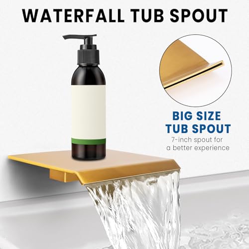 Wall Mounted Shower Faucet Set, Shower System with Tub Spout, 10 Inch Rainfall Shower Head with Handheld Spray, Waterfall Tub Spout Bathtub Faucet, Brushed Gold - color: Brushed Gold