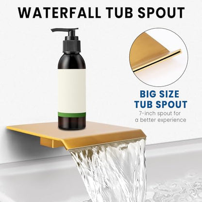 Wall Mounted Shower Faucet Set, Shower System with Tub Spout, 10 Inch Rainfall Shower Head with Handheld Spray, Waterfall Tub Spout Bathtub Faucet, Brushed Gold - color: Brushed Gold