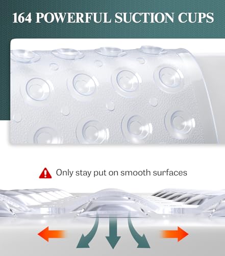 HITSLAM 21x21 Inch Square Shower Mat Non Slip, Anti Slip Bathtub Mat with Strong Suction Cups & Drainage Holes, Machine Washable Bathroom Floor Mat for Inside Shower Stall and Tub, Clear - color: Clear