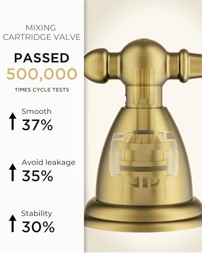 FORIOUS Bathroom Faucet 3 Hole Widespread 8" Sink Faucets Brushed Gold | 3-hole 6-12 Inch Widespread Sink, 2 Lever Handle, with Drain and Hoses,for Vanity Rv Commercial Lavatory Restroom Farmhouse - color: Brushed Gold, style: Classic