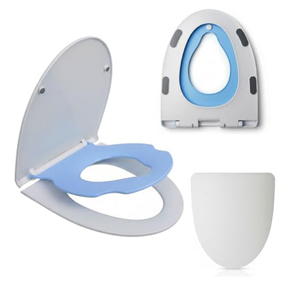 MinSha Elongated Toilet Seat with Child Seat, Soft Close, Quick Release | Can be magnetically secured when not in use; features a quiet, soft-close seat to protect children's fingers