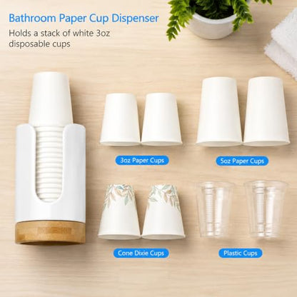 Ceramic Bathroom Cup Holder, 3-5 oz Cup Dispenser, White | Disposable Paper & Plastic Bathroom Cups Holder - Mouthwash Cups Dispenser for Bathroom, Guest Toiletries, Countertop, Coffee - color: White