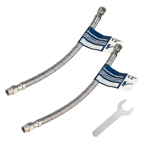 2 Pcs 12 Inch Faucet Supply Conector Extension, 3/8 OD Comp (Male) x 3/8 Comp (Female) Supply Line，Faucet Hose for Kitchen Bathroom - size: 12inch 2pcs