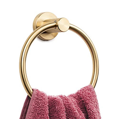 Marmolux Acc Brushed Gold Towel Ring - Modern Hand Towel Holder - Stainless Steel Bathroom Towel Rack - Round Hanger - color: Brushed Gold/Brass, size: Towel Ring