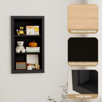 Solid Wood 14 X 24 Recessed Medicine Cabinet,3-Tier, Medicine Cabinet Organizer,Wall Niche, Bathroom Wall Cabinet, Recessed Bathroom Cabinet,recessed Wall Cabinet, Black - color: Black, size: Classic 3-Tier