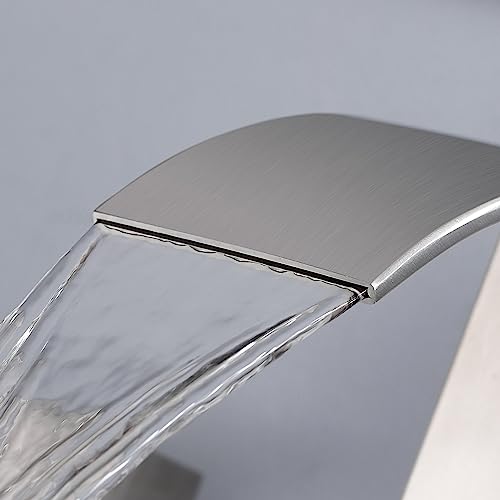 Bathroom Faucet 3 Holes Nickel - 8Inch Waterfall Bathroom Sink Faucet | Two Handles Widespread Lavatory Vanity Sink Faucets with Pop-up Drain Assembly & Supply Lines Brushed Nickel - color: A-Brushed Nickel 8In
