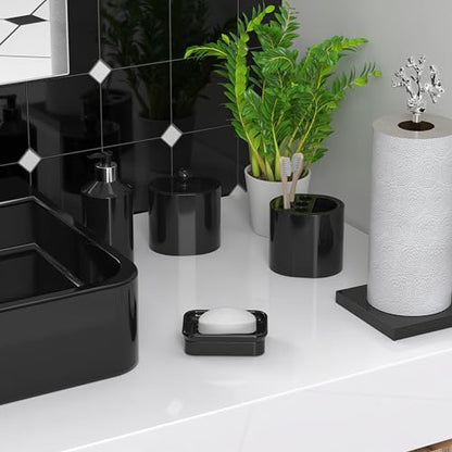2-Piece Composite Granite Soap Dish for Shower - Elegant Stone-Look Bar Soap Holder with Strainer - Durable & Non-Porous Soap Tray for Bathroom and Kitchen Sink, Easy Clean (Black) - color: Black