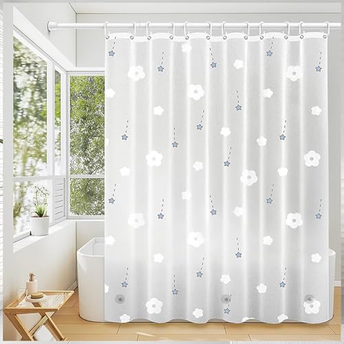 Shower Curtain Liner, 100% Waterproof Peva Shower Curtains with 3 Duty Heavy Bottom Magnets and 12 Rust Proof Grommets, 72x72 Weighted Shower Liner for Shower Stall, Bathtubs - color: Flowers and Stars