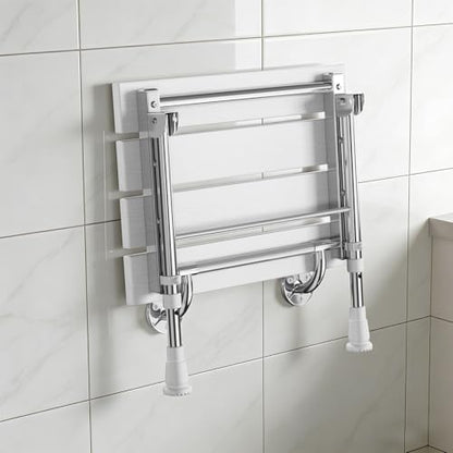 Folding Shower Seat Wall Mounted with Support Legs for Seniors, 350 lbs (White WPC) - color: White Wpc