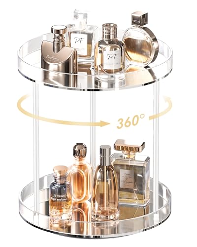 Lolalet 360 Degree Rotating Acrylic Perfume Organizer Stand, 2 Tiers Clear Perfumes Holder Display Rack, Makeup Skincare Organization for Vanity Bathroom Countertop -Large, Clear - size: Large