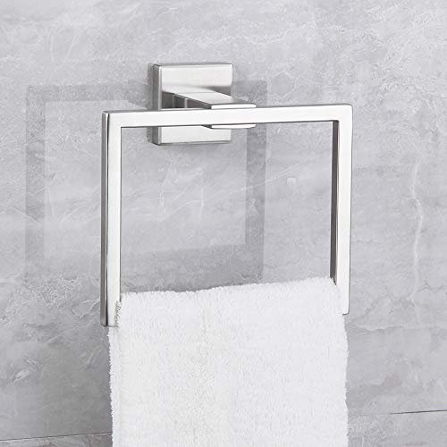 Hand Towel Holder for Bathroom SUS 304 Stainless Steel Towel Ring Heavy Duty Hand Towel Racks Wall Mount Simple Square Towel Hanger, Brushed Finish - color: Brushed