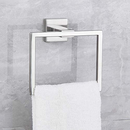 Hand Towel Holder for Bathroom SUS 304 Stainless Steel Towel Ring Heavy Duty Hand Towel Racks Wall Mount Simple Square Towel Hanger, Brushed Finish - color: Brushed