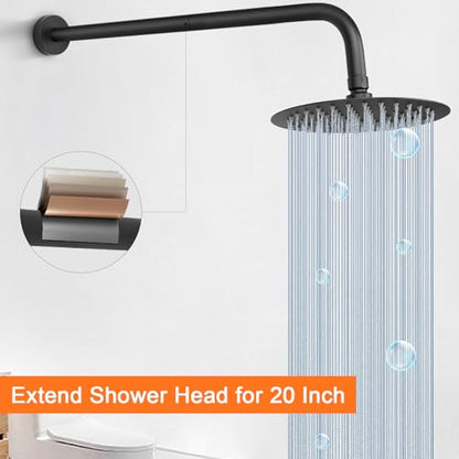 Shower Arm with Flange and Teflon Tape, Wall Mounted Shower Pipe 304 Stainless Steel Extension Arm for Fixed Shower Head & Handheld (20 Inch, Matte Black) - color: Matte Black, style: 20 Inch