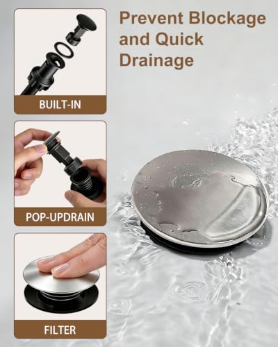Waterfall Single Handle Bathroom Sink Faucet Brushed Nickel | Vanity Faucet with Pop-up Drain, llaves para lavamanos de baño, Ceramic Valve, for 1 or 3 Hole Modern Bathrooms. - color: Brushed Nickel