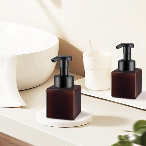 3 Pack Foaming Soap Dispenser Empty Plastic Foam Pump Bottle Refillable Foam Soap Bottle Dispenser for Shampoo Liquid Soap Face Wash (Brown, 250ml/8.3oz) - color: Brown, size: 250 ml