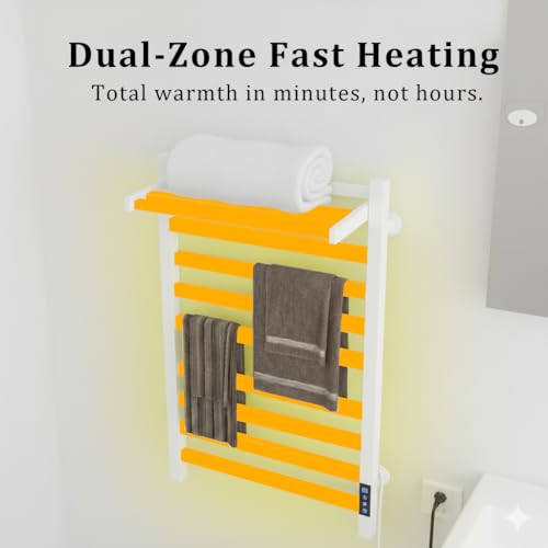 8-Bar Towel Warmer with with Top Warmer Shelf, Electric Towel Rack Set with Fast Heating, Auto Shut-Off Timer, Hardwired or Plug-in, Hot Towels in Bathroom - color: White