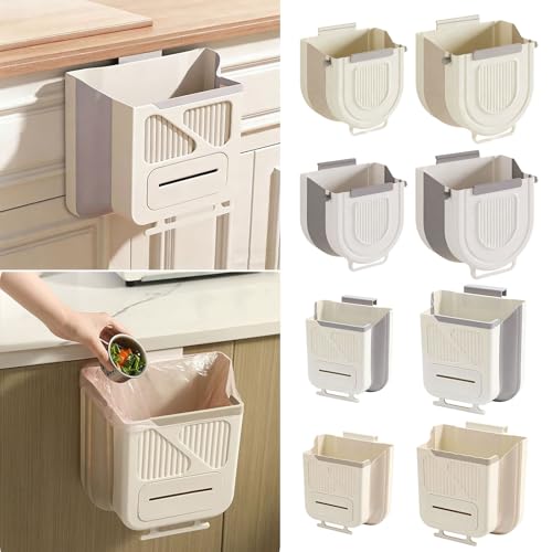 Foldable Wall Mounted Trash Bin Hanging Kitchen Bathroom Garbage Bin Space Saving Large Capacity Waste Can Modern Design Hanging Kitchen Garbage - color: Light Grey, size: G