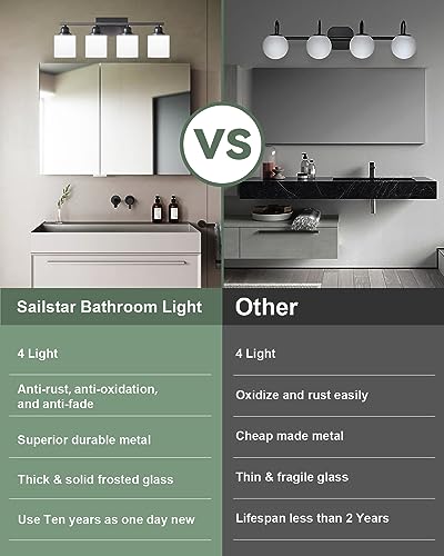 Vanity Light Fixtures, Matte Black, Over Mirror, Modern Bathroom Light, Anti-Rust Nickel Finished, 4-Light, E26 Standard Sockets, Easy Installation, 24 Months Replacement - color: Black-4 Light