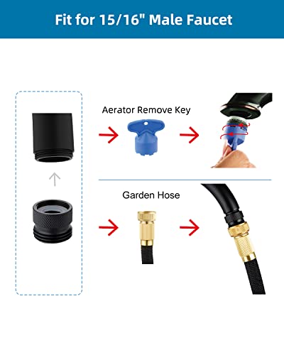 Hibbent Faucet to Garden Hose Adapter Kit, Female to Male Sink Brass Garden Hose Attachment with Washer & Aerator Key, Matte Black - color: Matte Black