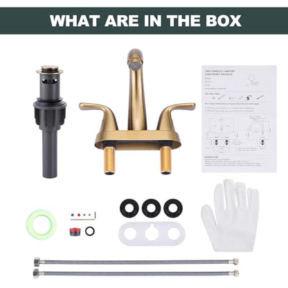 Brushed Gold Bathroom Sink Faucet, 4 Inch Centerset Bathroom Faucet | ALEASHA 2 Handles Vanity Faucet with Pop Up Drain Stopper, RV Lavatory Vanity Faucets with Aesthetic Appeal - color: Gold