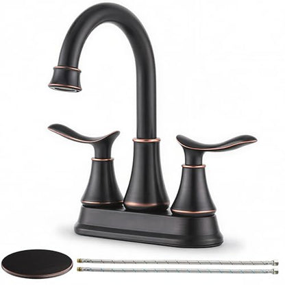 KINGO HOME Modern 2 Handle Oil Rubbed Bronze Bathroom Faucet, Bronze Bathroom Faucets RV Rubbed Bronze Bath Vanity Faucet for Sink 3 Hole with Water Supply Lines and Pop Up Drain - color: Oil Rubbed Bronze