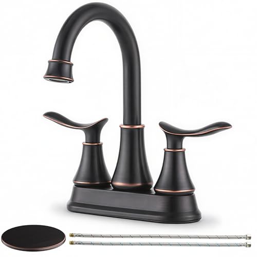 KINGO HOME Modern 2 Handle Oil Rubbed Bronze Bathroom Faucet, Bronze Bathroom Faucets RV Rubbed Bronze Bath Vanity Faucet for Sink 3 Hole with Water Supply Lines and Pop Up Drain - color: Oil Rubbed Bronze