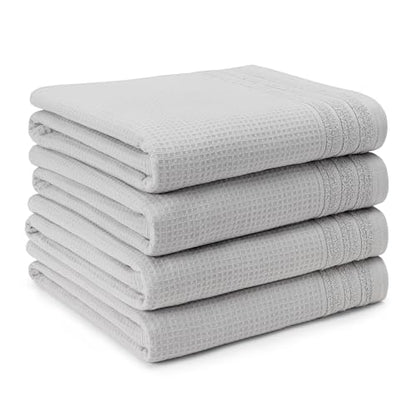 TOWN & COUNTRY BASICS 4-Piece Waffle Woven Terry Stripe Bath Towel Set, 30x56-Inch, 100% Cotton, Quick Dry, Gray - color: Light Grey
