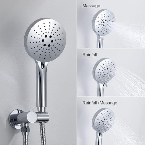 Iriber Shower System Wall Mounted Shower Faucet Mixer Set with Luxury High Pressure Shower head and 3-Setting Handheld, Bathroom Shower Trim Kit Contain Pressure Balance Valve,Polished Chrome - color: Chrome