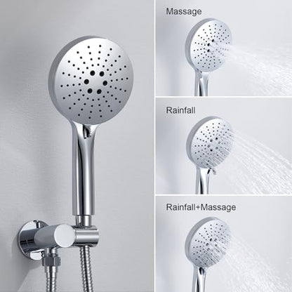 Iriber Shower System Wall Mounted Shower Faucet Mixer Set with Luxury High Pressure Shower head and 3-Setting Handheld, Bathroom Shower Trim Kit Contain Pressure Balance Valve,Polished Chrome - color: Chrome