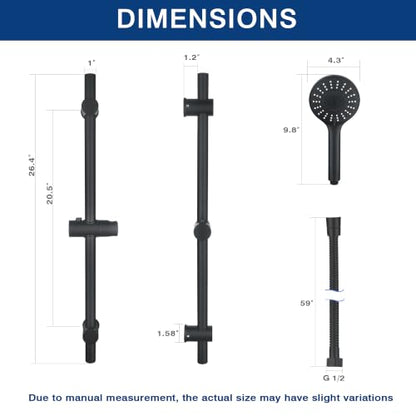 Shower Slide Bar with Adjustable 5-Function Handheld Shower Head & 59-Inch Hose – Stainless Steel Wall Mount Shower Slide Bar Set, Drilling Required(Matte Black) - color: Matte Black