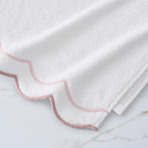 Peri Home 2 Piece Cotton Bath Towel Set, Embroidered, White, Blush Scallop - color: White With Blush Scallop, size: 2 Bath Towel
