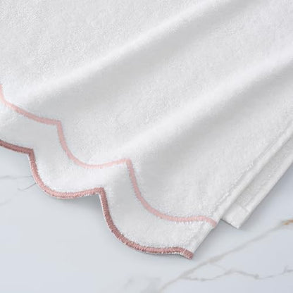 Peri Home 2 Piece Cotton Bath Towel Set, Embroidered, White, Blush Scallop - color: White With Blush Scallop, size: 2 Bath Towel