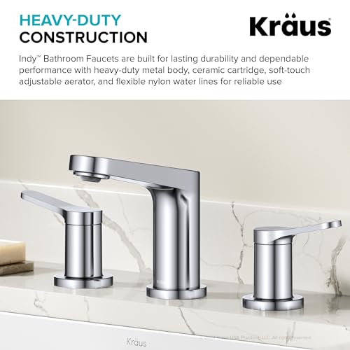 KRAUS Indy Widespread Bathroom Faucet in Chrome with 2 Handles, Pop Up Drain and Supply Lines, FUS-14103CH - color: Chrome, style: Widespread