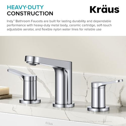 KRAUS Indy Widespread Bathroom Faucet in Chrome with 2 Handles, Pop Up Drain and Supply Lines, FUS-14103CH - color: Chrome, style: Widespread