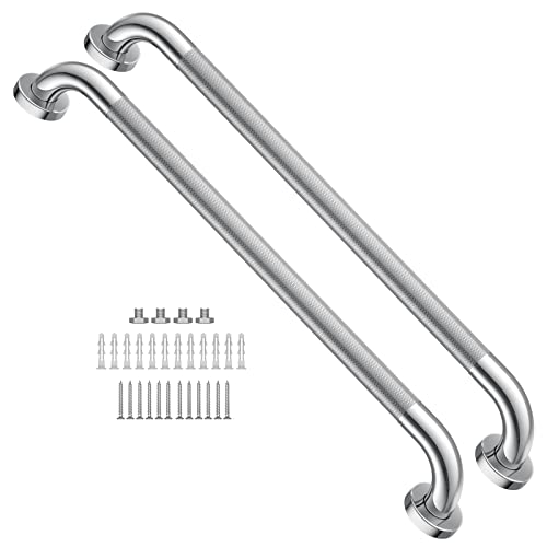 Anti Slip Shower Grab Bar 24 Inch, YuanDe Chrome Stainless Steel Bath Grab Bar, Knurled Bathroom Safety Rail, Shower Handrail Support, Handicap Elderly Injury Balance Assist Handles - size: 24inch-2 Pack