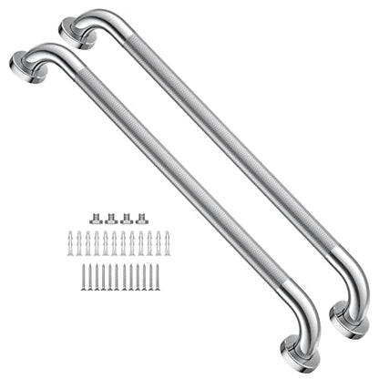Anti Slip Shower Grab Bar 24 Inch, YuanDe Chrome Stainless Steel Bath Grab Bar, Knurled Bathroom Safety Rail, Shower Handrail Support, Handicap Elderly Injury Balance Assist Handles - size: 24inch-2 Pack