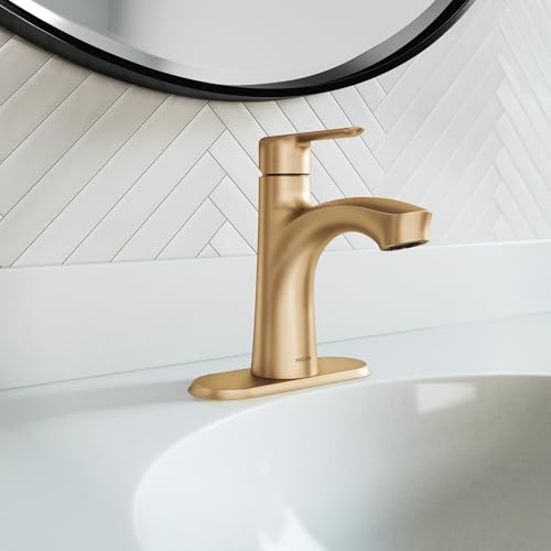 Moen Findlay Bronzed Gold Single-Handle Bathroom Faucet, Single-Hole Setup with Deckplate, 84516BZG - color: Bronzed Gold